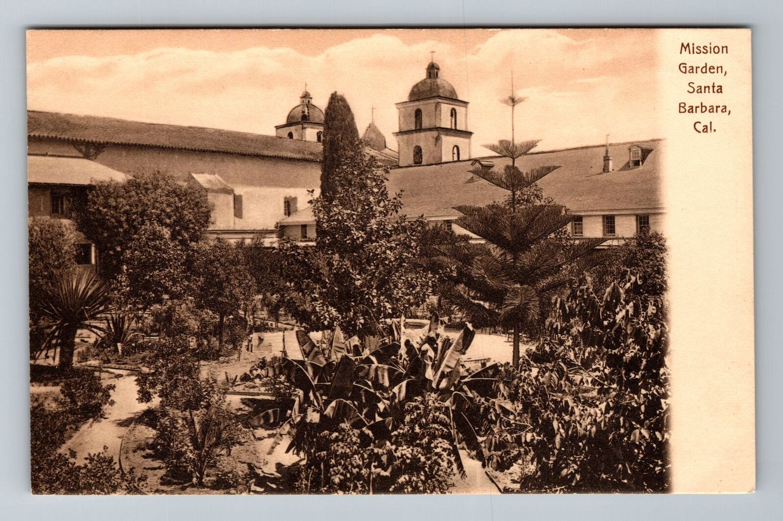 Santa Barbara CA-California, Mission Garden, Scenic View, Vintage Postcard