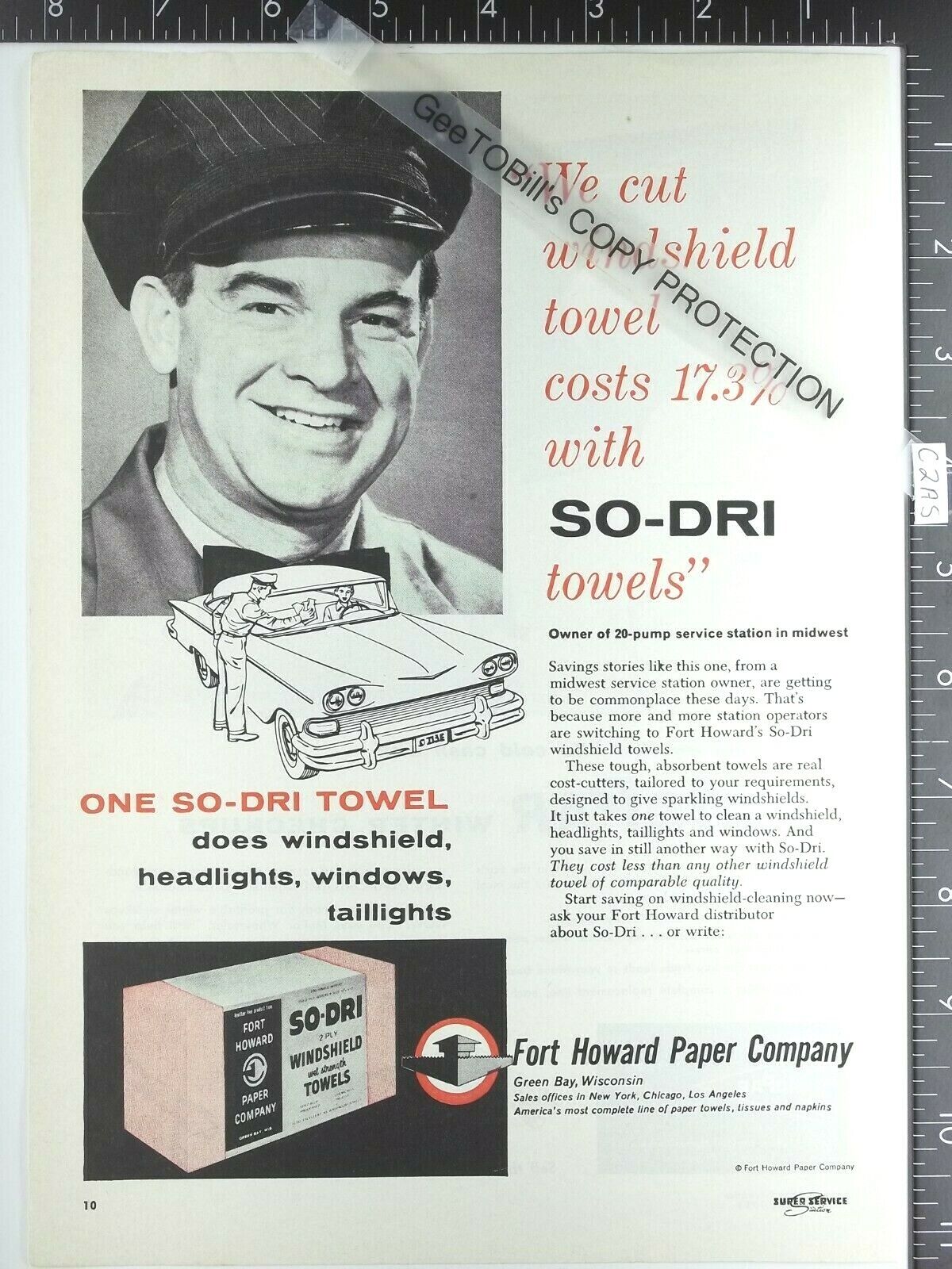 1958 Chevrolet in vintage so-dri towels vintage 1959 AD gas service station