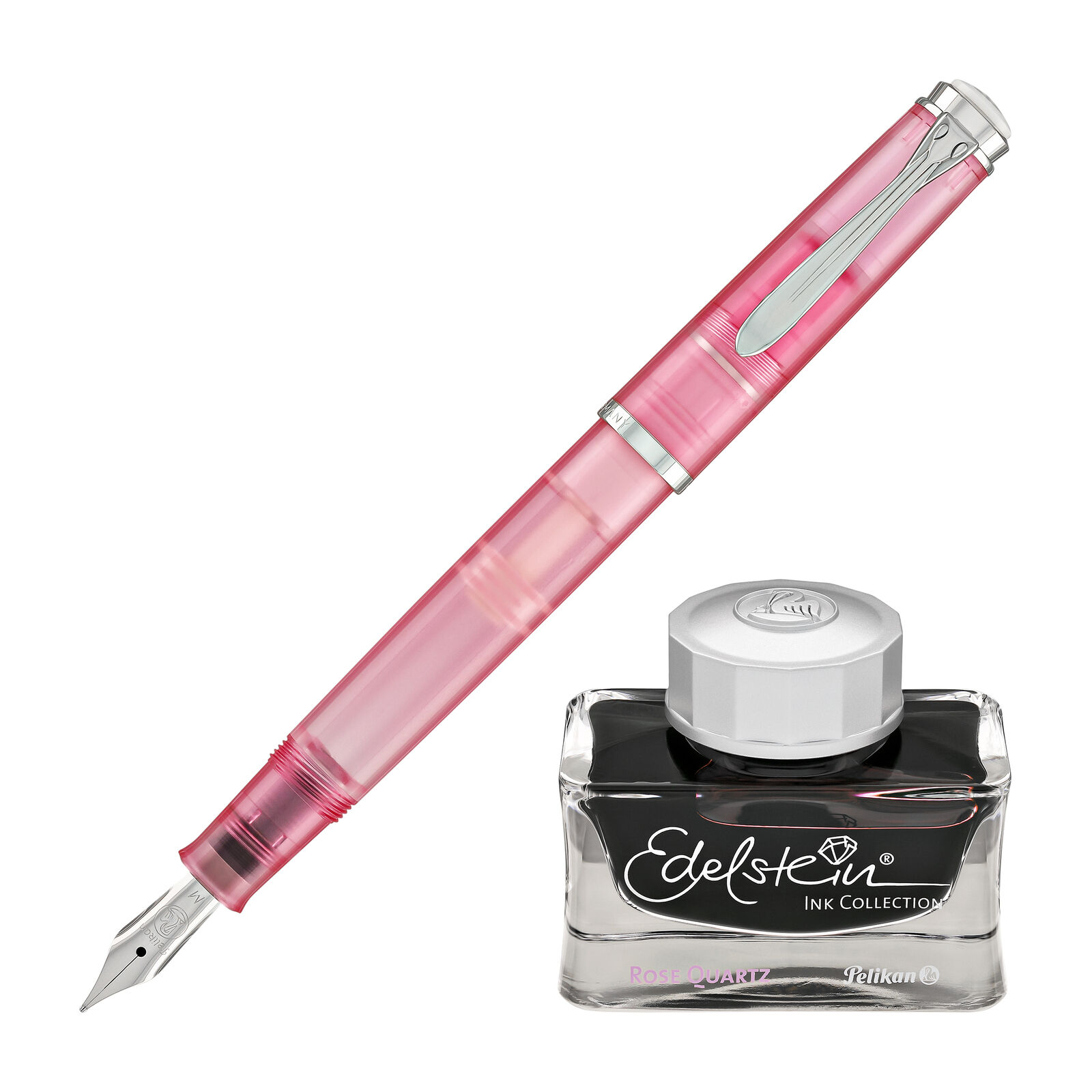 Pelikan Classic M205 Fountain Pen & Edelstein Ink Bottle in Rose Quartz -Broad