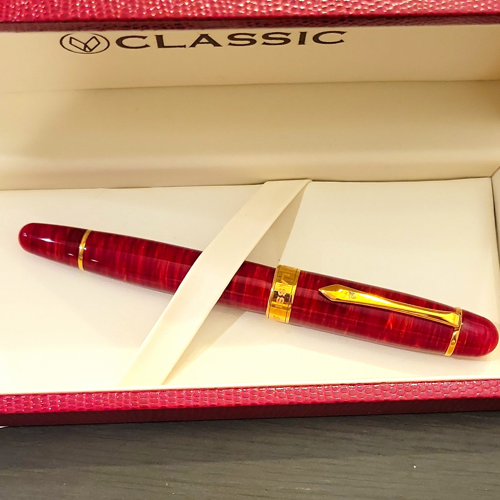 Classic Red Marbled Resin Rollerball Pen, Gold Trim, Black Ink,  109 Of 500 Made
