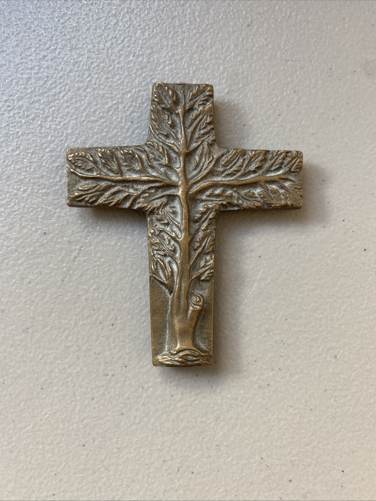 Vintage German TREE OF LIFE Bronze Wall Cross 4” x 3.5” wide