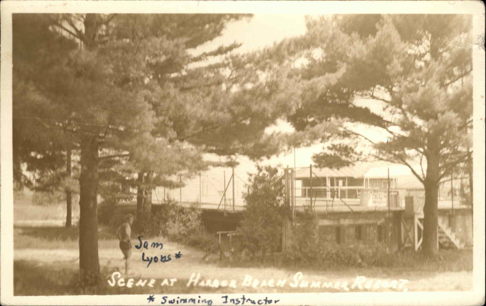 Harbor Beach Michigan MI Summer Resort Man Sam Lyobs? c1930s-40s RPPC