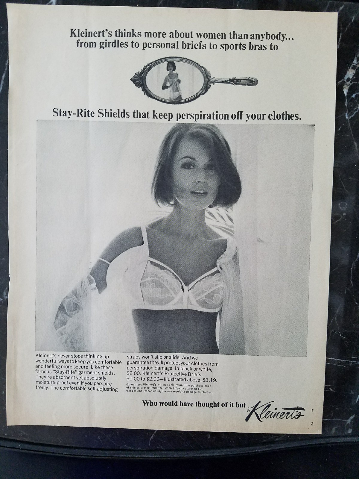 1965 women\'s KLEINERTS Shields keep perspiration off clothes vintage bra ad