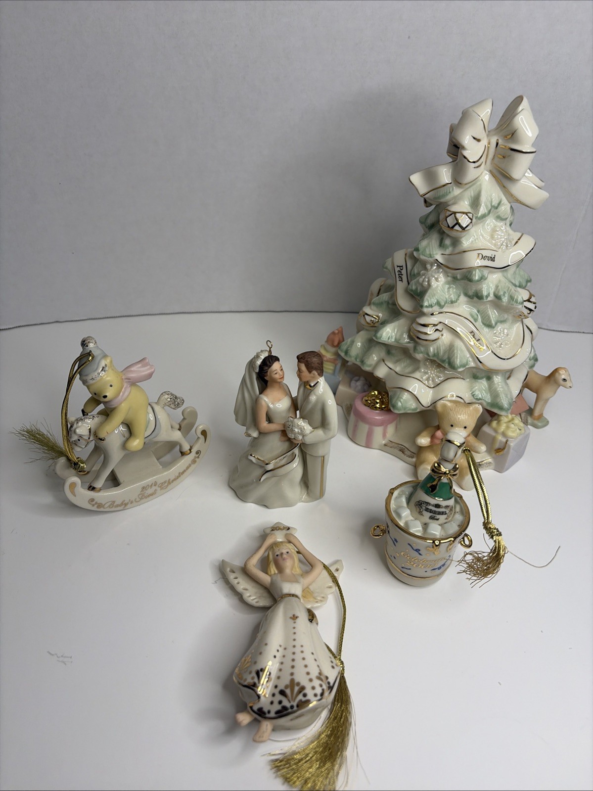 Lenox Christmas Porcelain Lot 5 Ornaments Figurines Tree Wedding Baby 2000