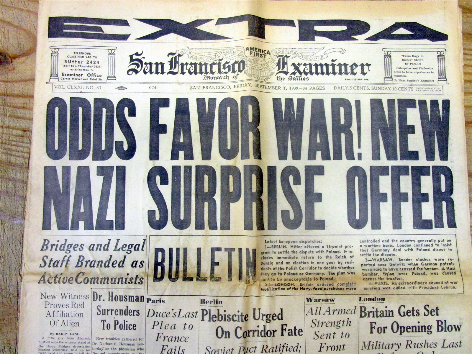 Best 1939 headline NEWSPAPER \