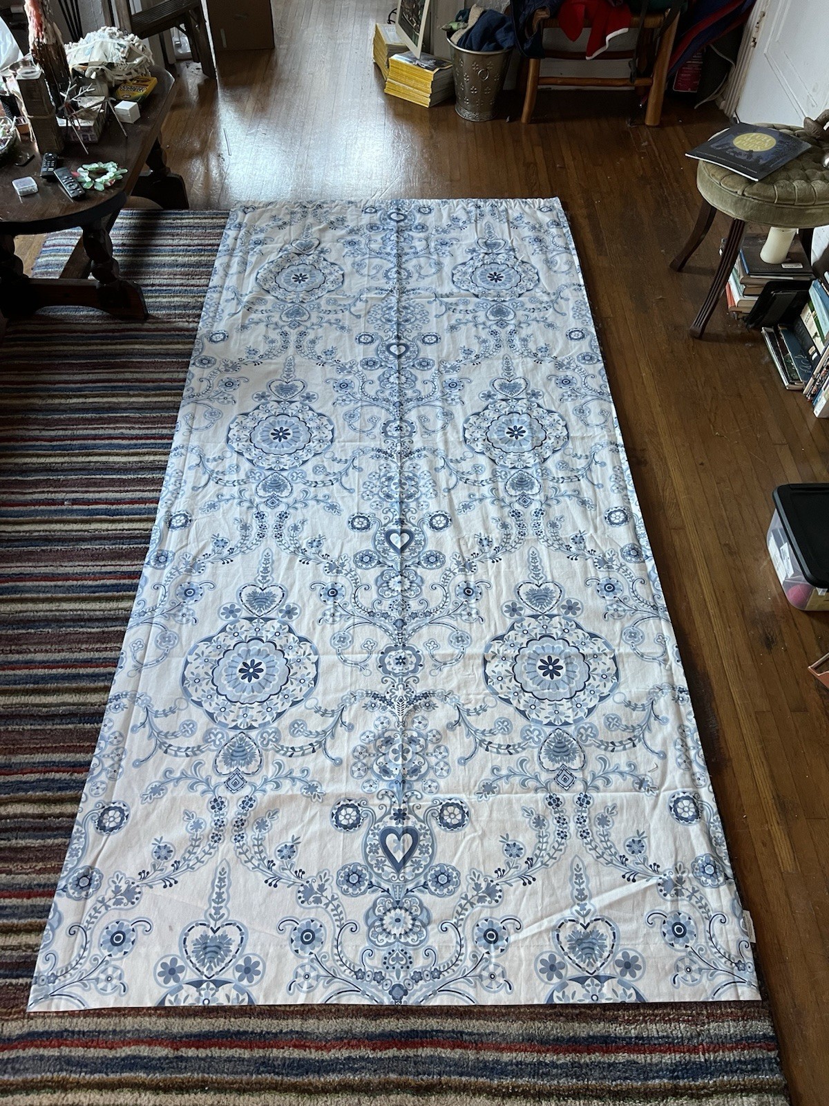 Ballard Designs Suzanne Kasler Lucille Drapery Panel Blue Floral 106” x 50”