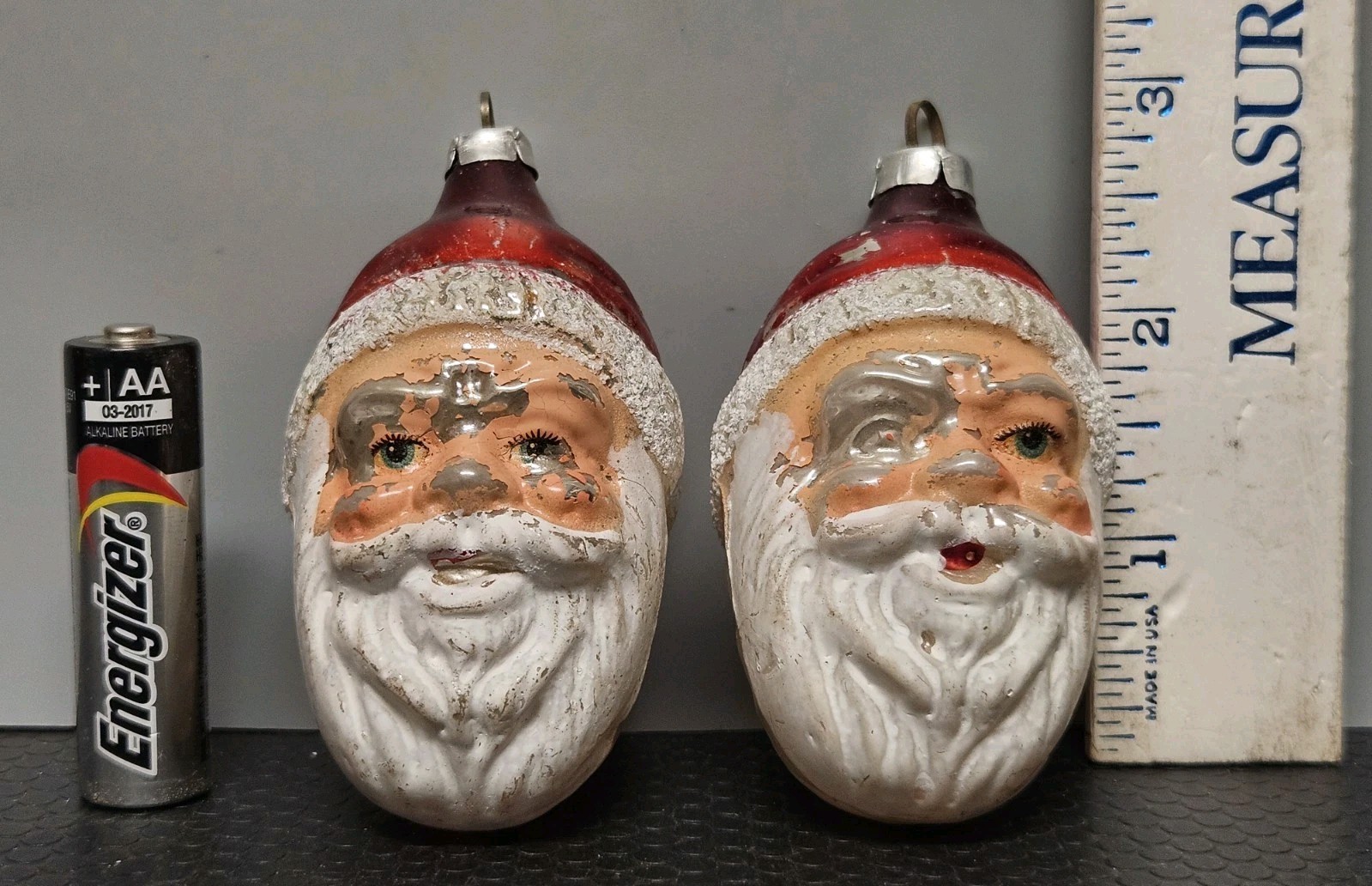 2 Vintage West Germany Glass Santa Head Christmas Ornament