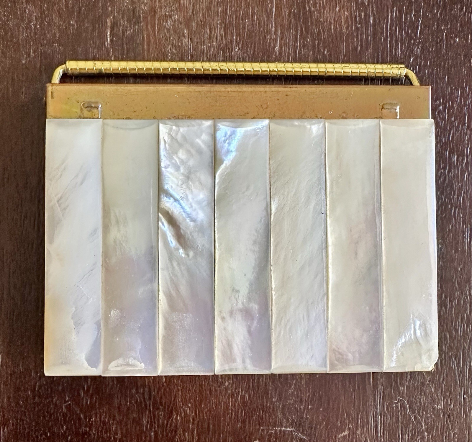 Vintage 1950s Volupte Mother Pearl Vanity Compact Gold Tone Mirror Powder Puff