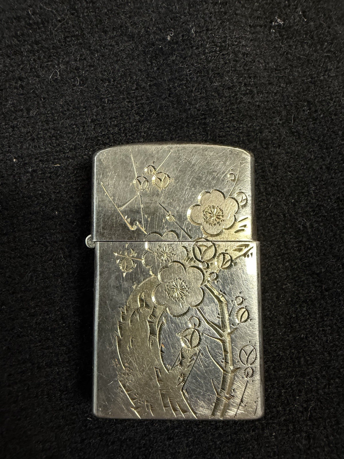 Vintage Sterling Silver Lighter Case 15g With Cherry Blossoms & Unknown Lighter*