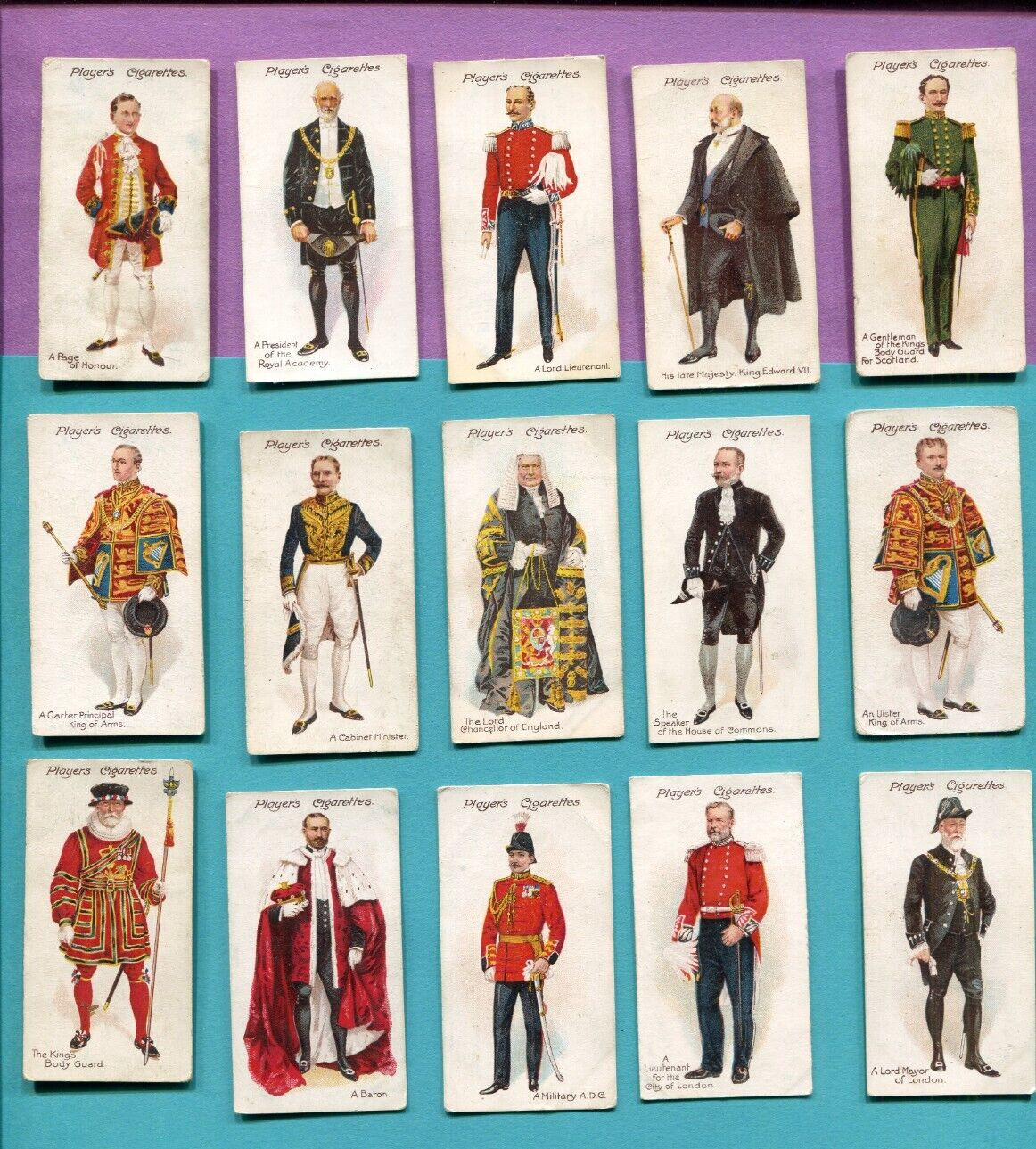 1911 JOHN PLAYER & SONS CEREMONIAL AND COURT DRESS 25 TOBACCO CARD SET