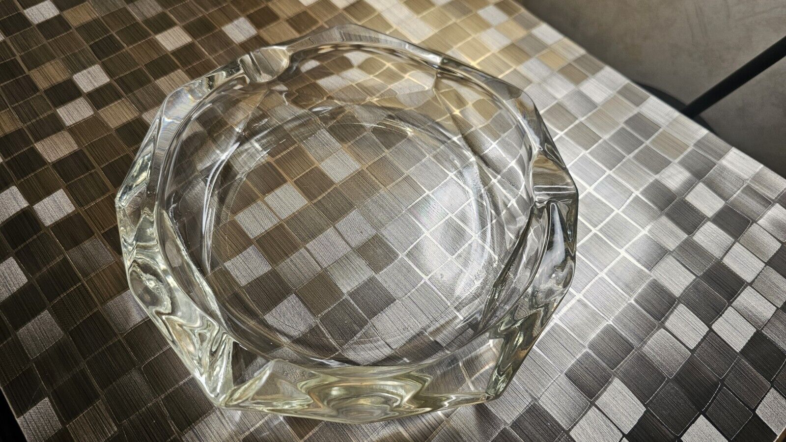Viking Glass Ashtray Clear Diamond Point MCM - Very Nice - Unused