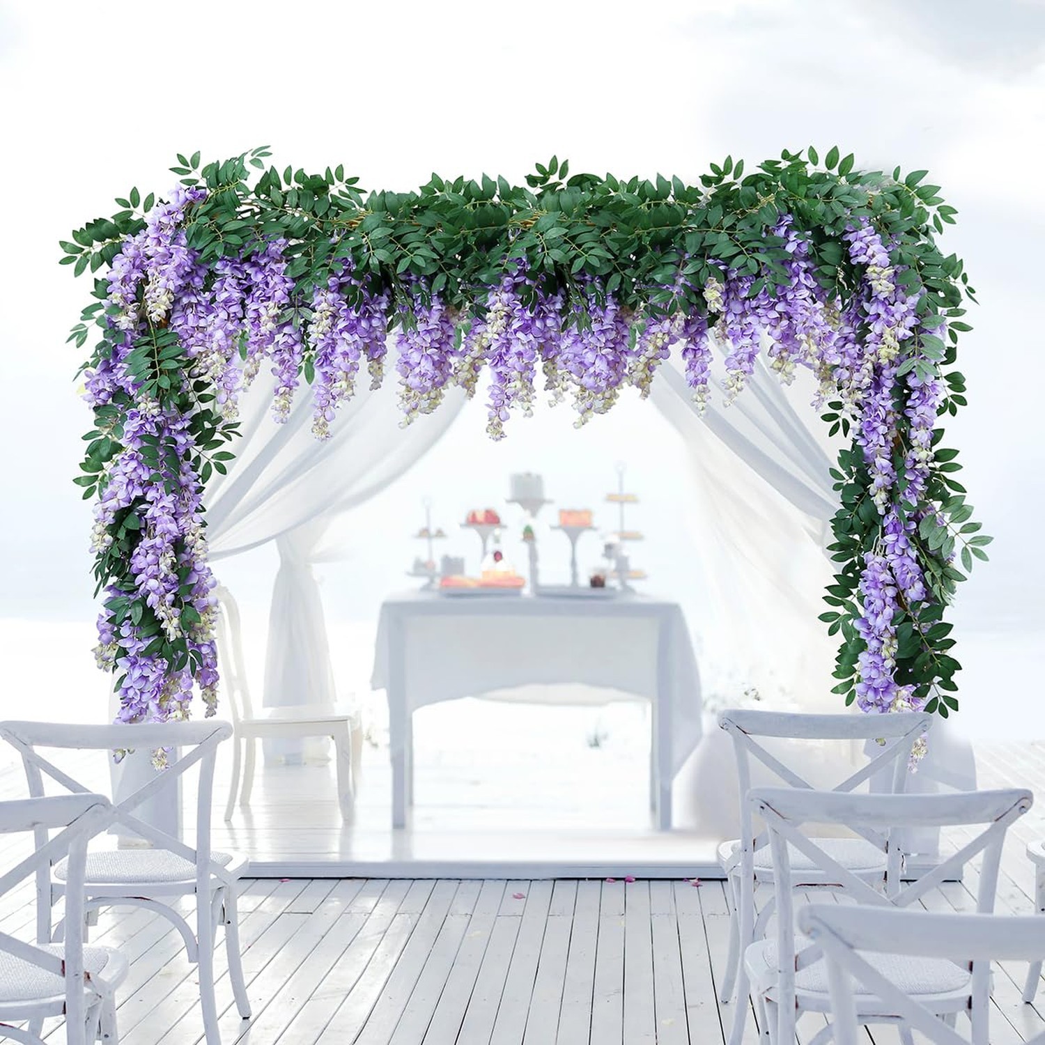 1pc/2pcs Encrypted Flower Vine Wisteria Artificial Flowers Garland,White Wist...
