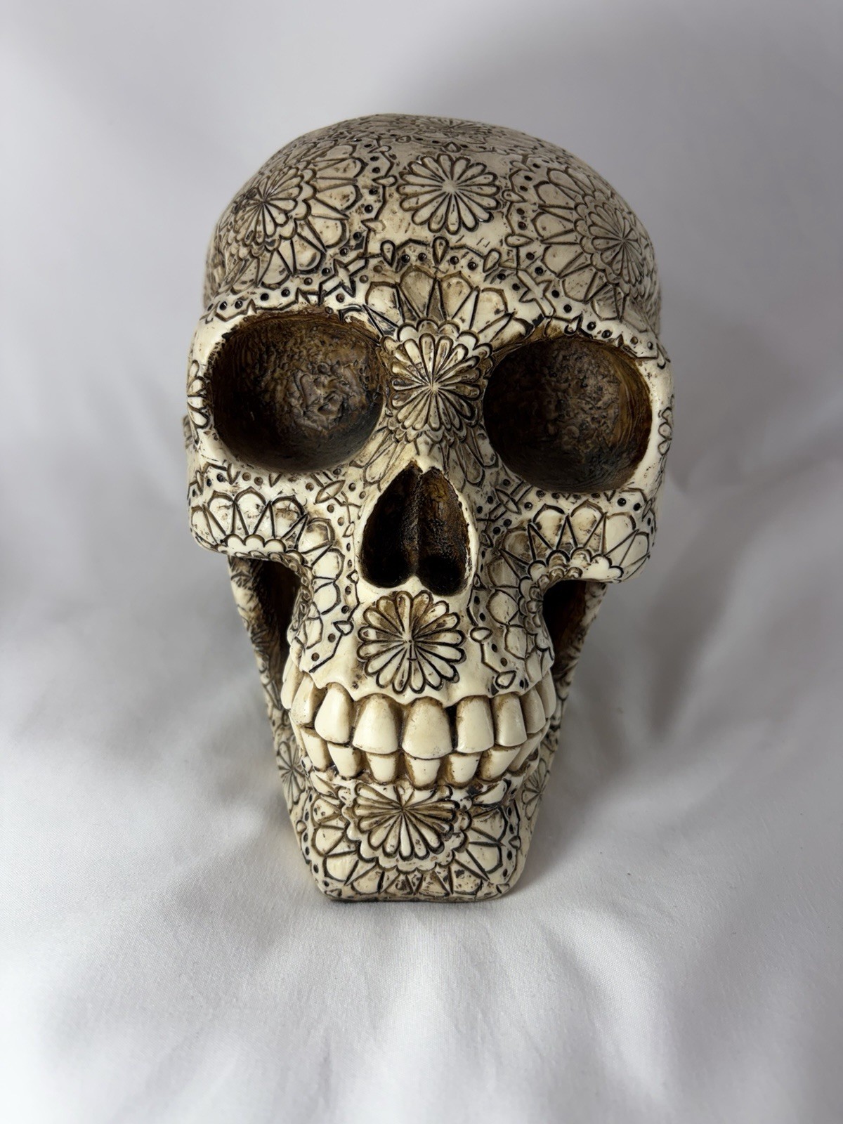 Summit Collection Faux Skull Floral Carved Mandala Resin Figurine Decor 2016