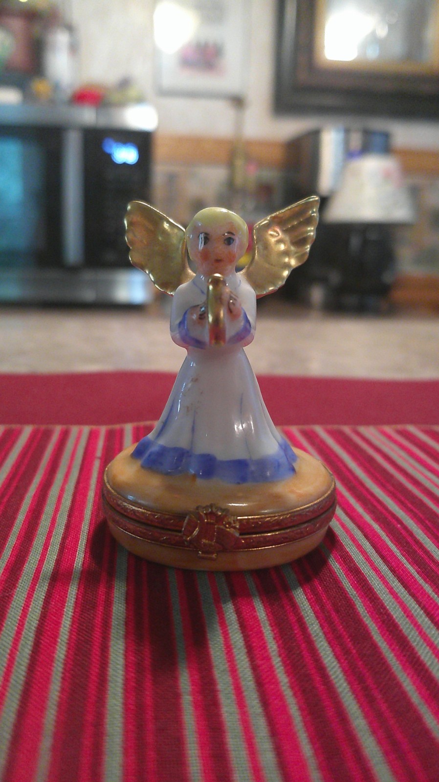 Vintage Artoria Limoges France Angel Harp Porcelain Trinket Box Hand Painted