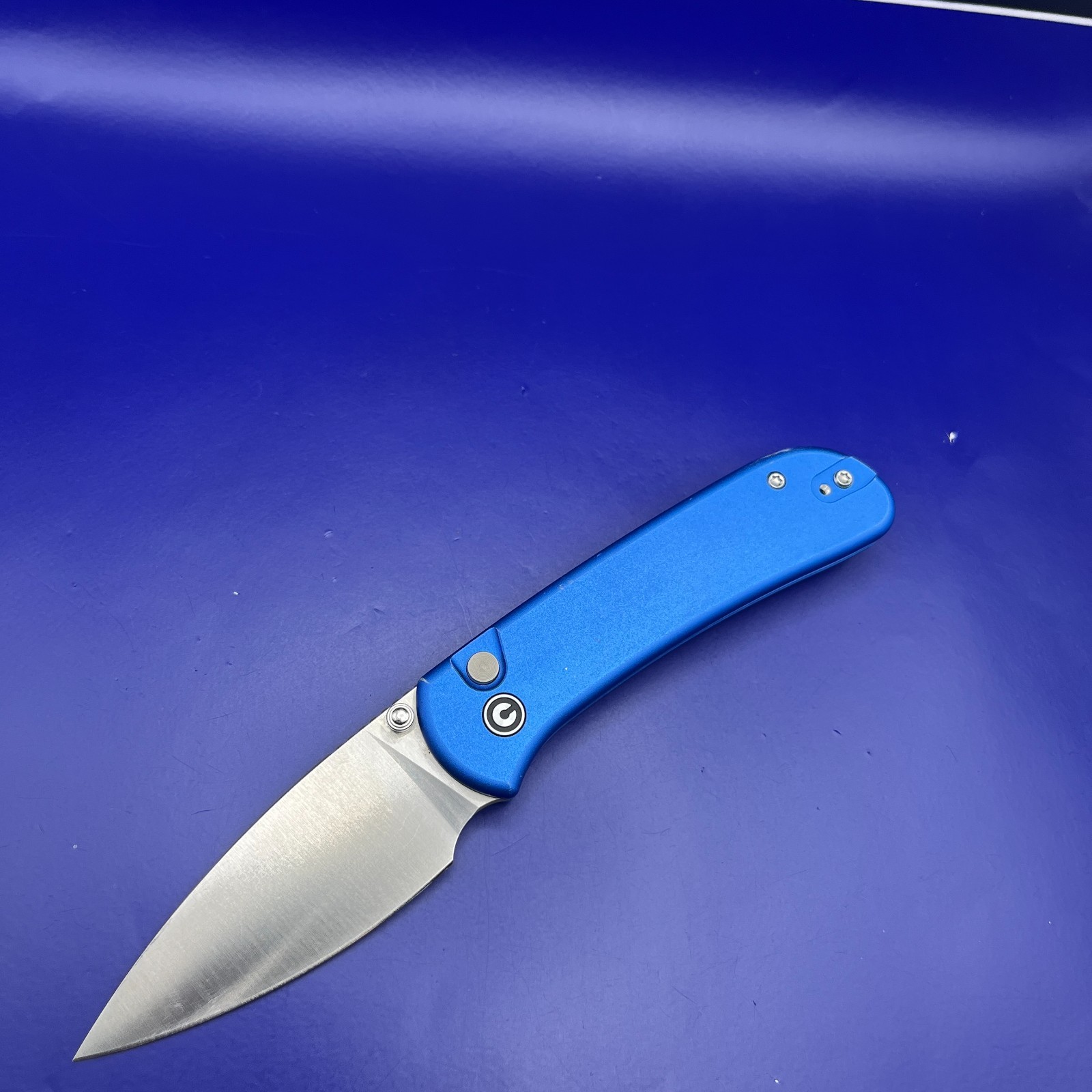 CIVIVI Qubit Blue Aluminum Handle Button Lock Knife