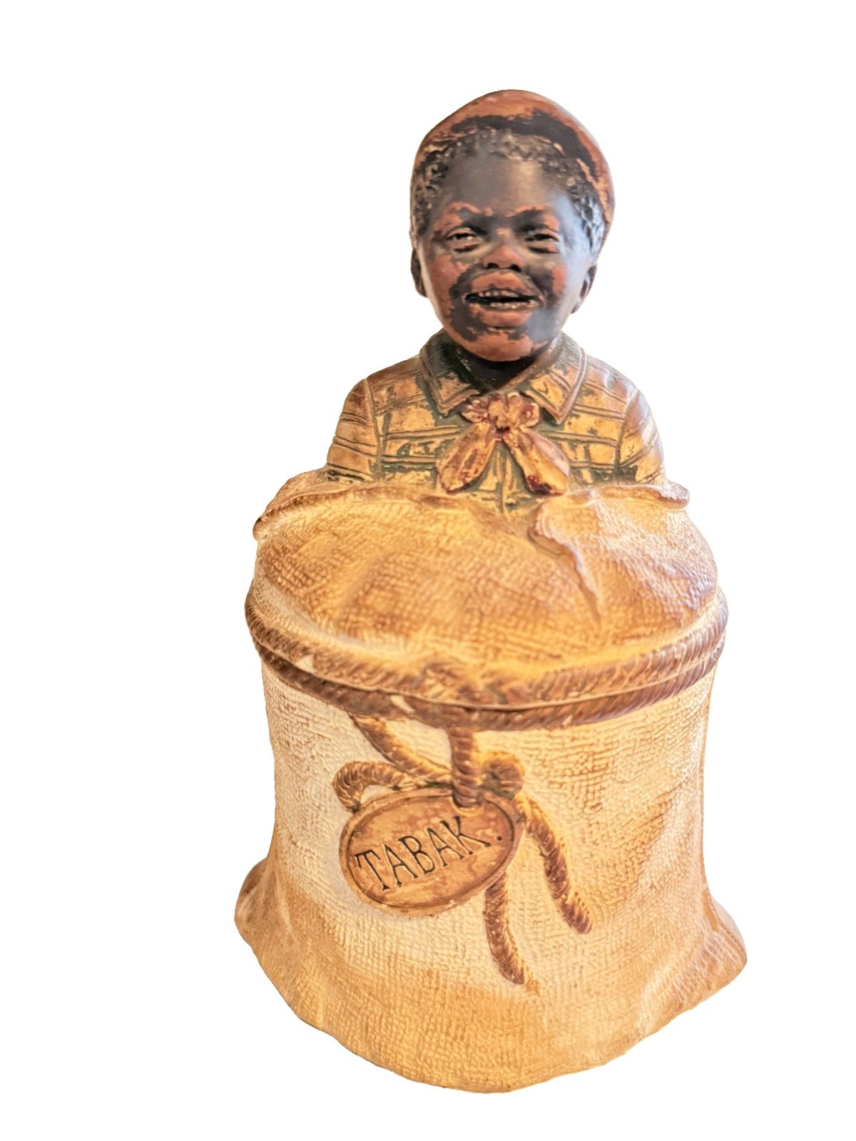 Antique Johann Maresch Tobacco Jar Humidor Black Boy In Burlap Sack Austrian