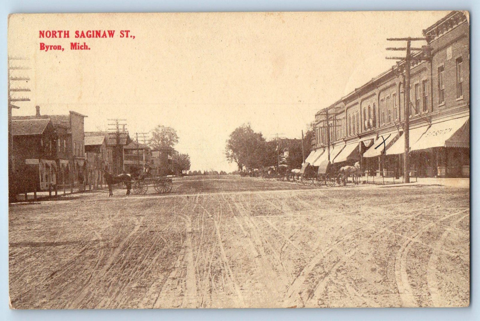 c1910's North Saginaw St. Byron Michigan MI Horse Carriage Antique Postcard c1910's North Saginaw St. Byron Michigan MI Horse Carriage Antique Postcard
