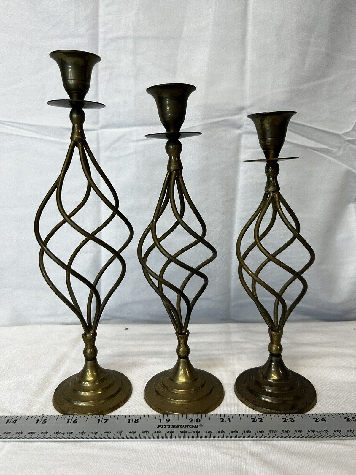 Vintage Brass Candlestick Holders with Spiral Twist 3 In Set
