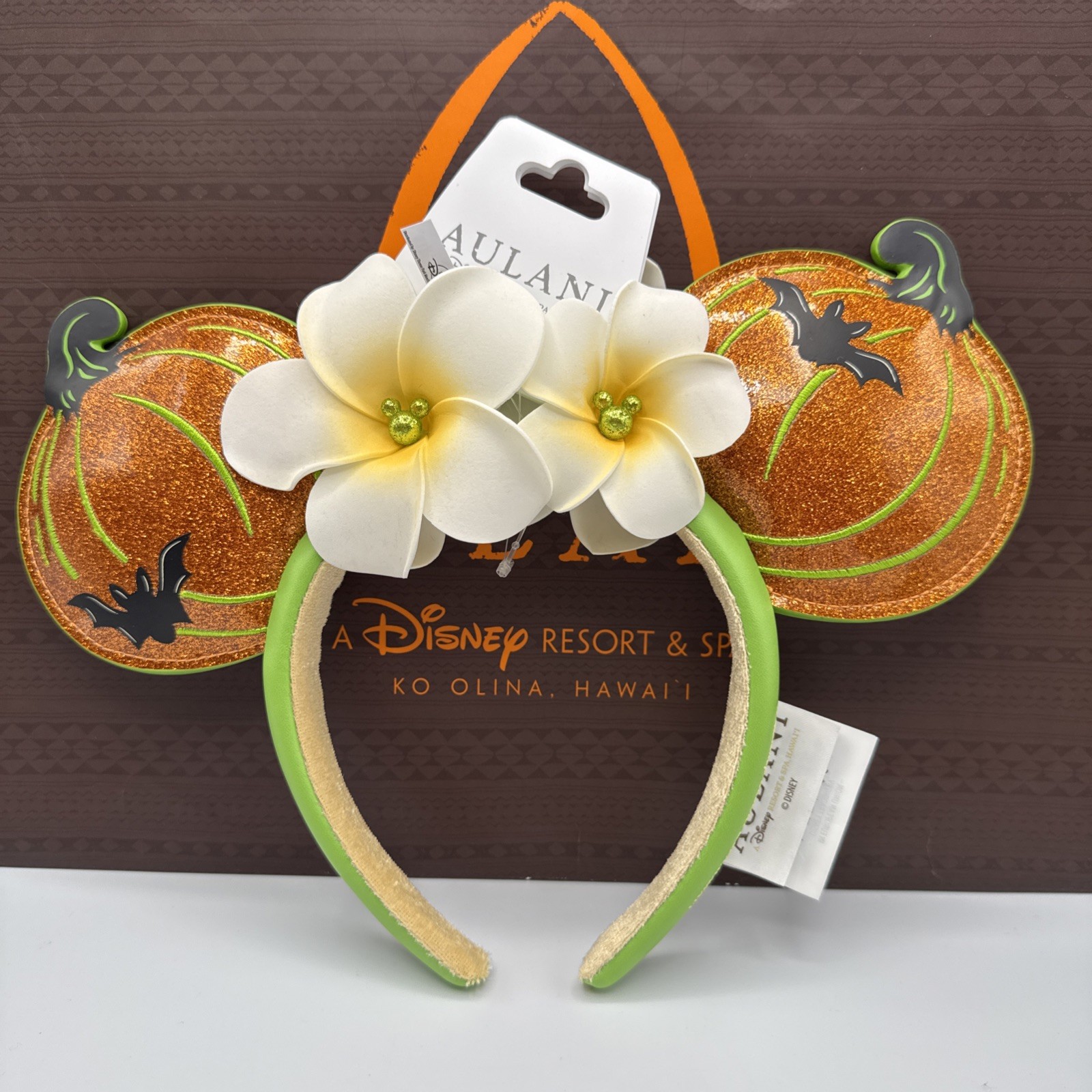 *New Disney Aulani Minnie Mouse Halloween Pumpkin Glitter Mickey Ears Headband