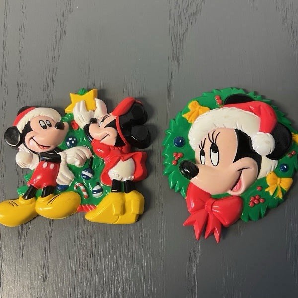 Vintage Disney Christmas Magnets Mickey Minnie Mouse 1995 Holiday Set of 2