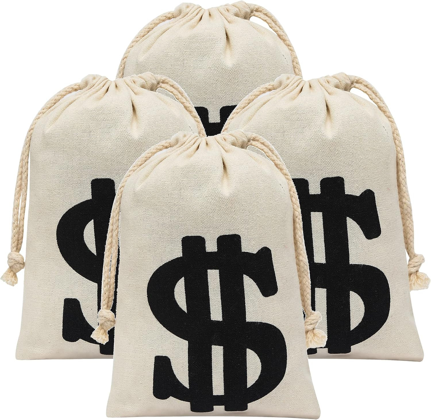 4 Pack Canvas Natural Money Bag Pouch with Drawstring Closure for Party Favor 4 Pack Canvas Natural Money Bag Pouch with Drawstring Closure for Party Favor