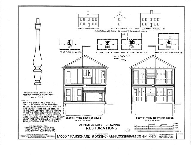 Photo:Rockingham NH Moody Parsonage 1900s HABS house restoration drawings