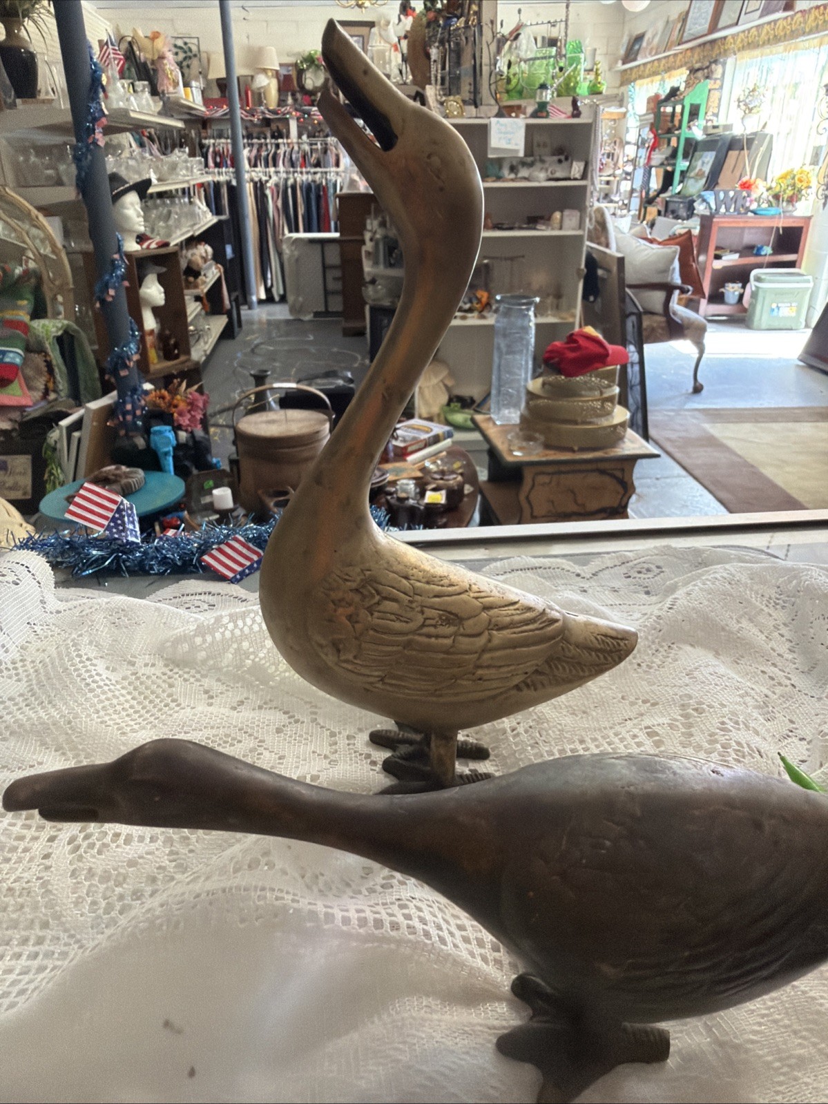 VTG Brass Standing Goose Mid-century Solid Brass Goose 8.5” Ages Patina