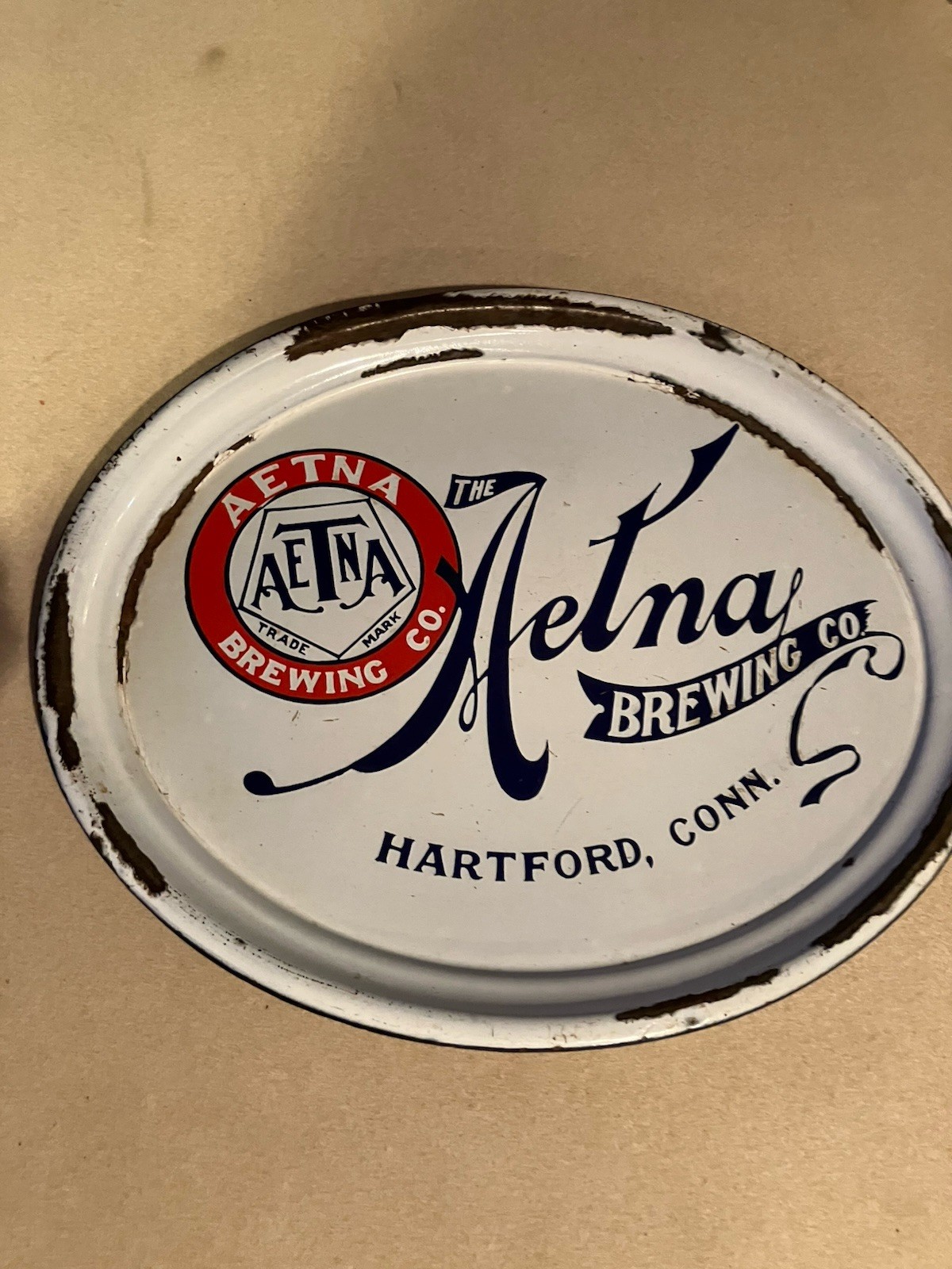 antique pre prohibition beer Tray Porcelain The Aetna Brewing Company Hartford antique pre prohibition beer Tray Porcelain The Aetna Brewing Company Hartford