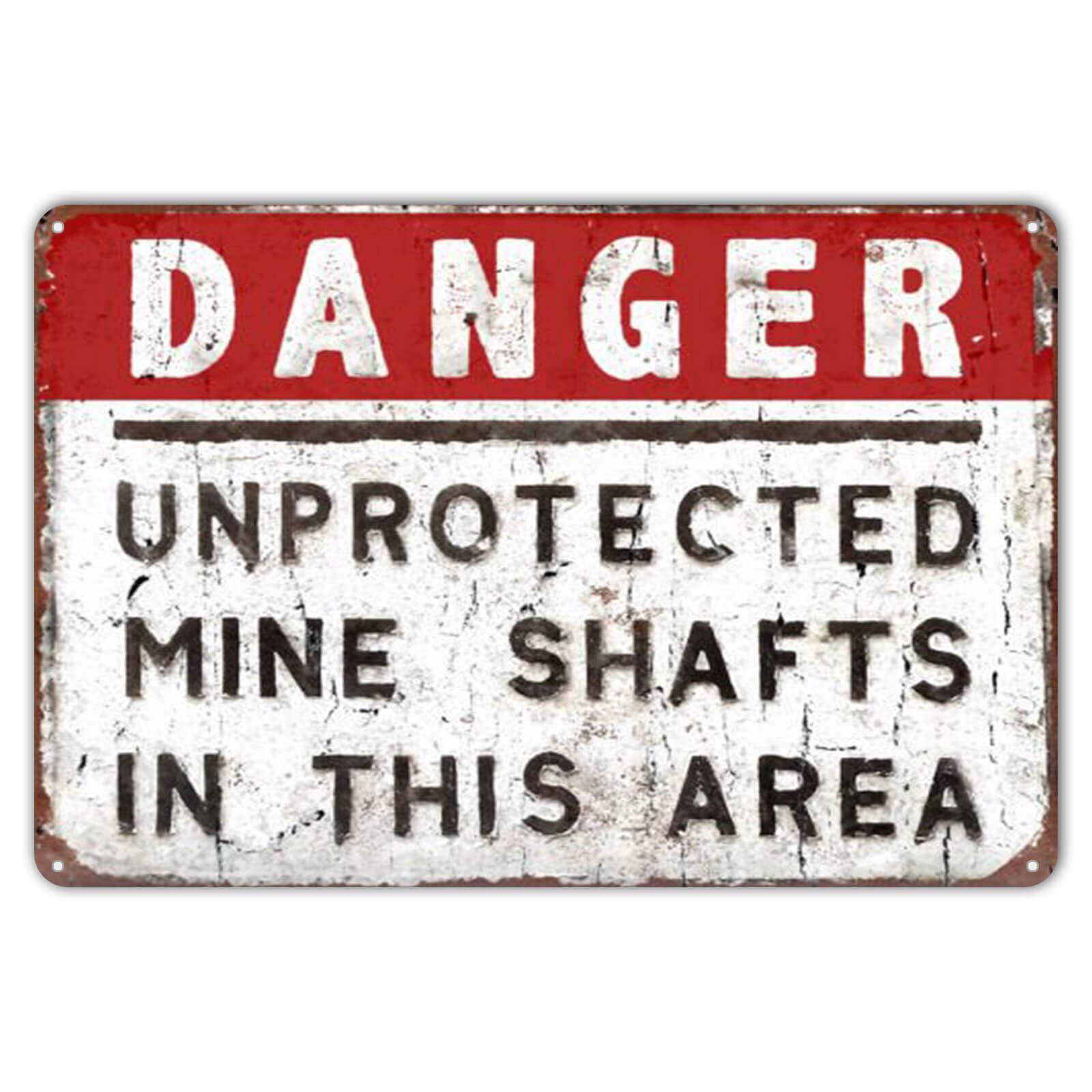 Vintage Tin Metal Sign Decor Danger Mine Shafts Metal Sign Wall Plaque