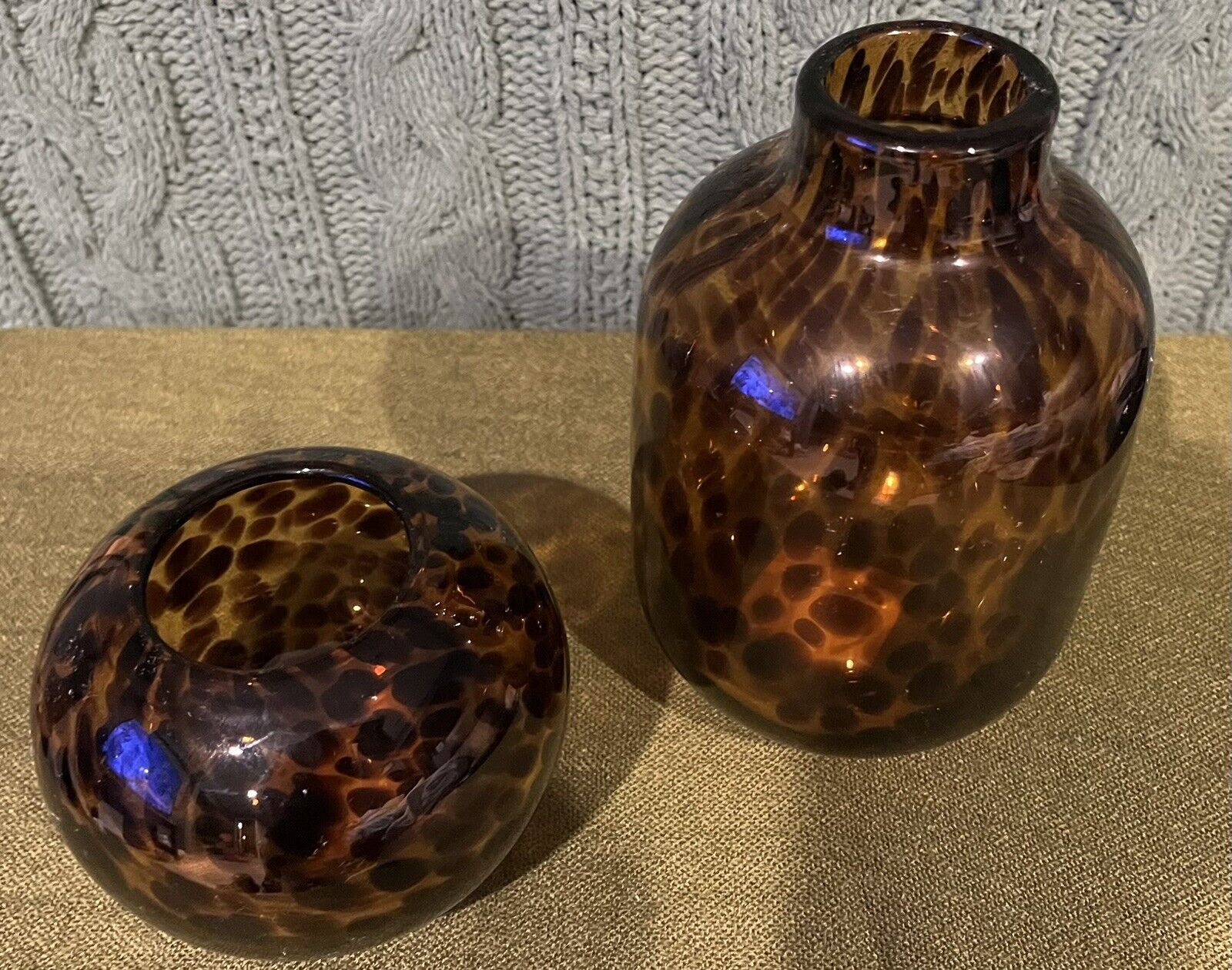 2 Sonoma Goods Speckled Amber Glass Vases-NIB