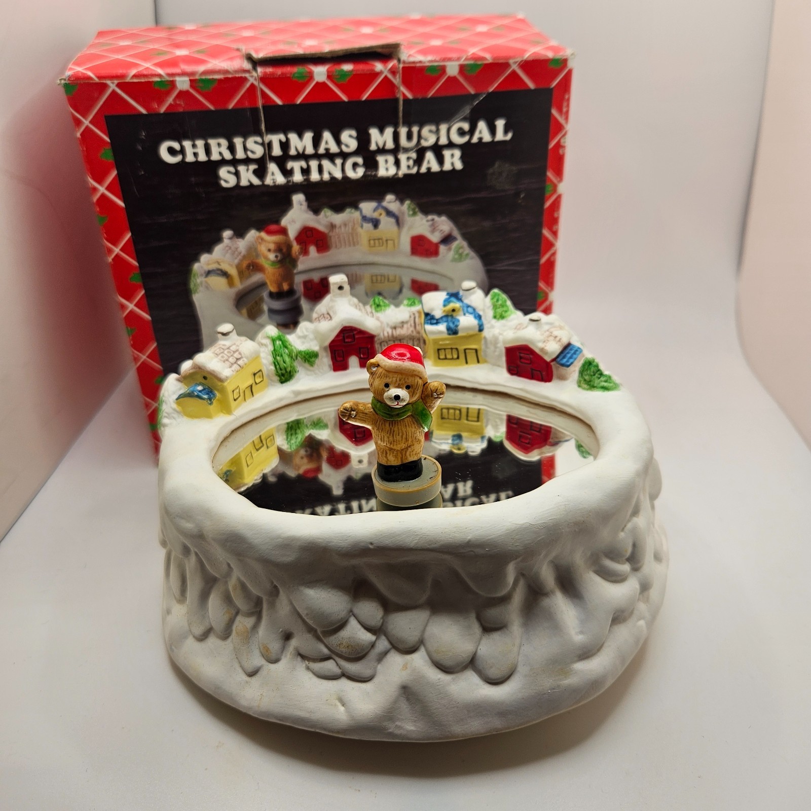 Vintage Musical Ice Skating Bear on Pond Original Box-Works