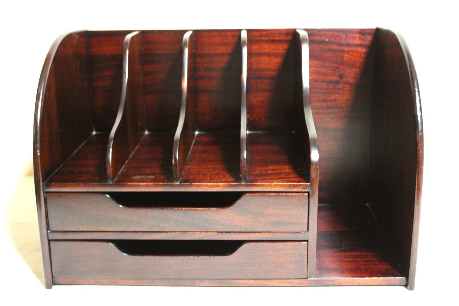 SUPERB VINTAGE MAHOGANY WOOD DESK ORGANIZER MAIL DRAWER MODERN SLOTS OFFICE FILE