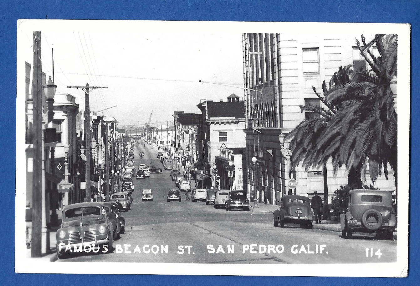 SAN PEDRO CALIFORNIA BEACON STREET SCENE VINTAGE REAL PHOTO POSTCARD VIEW