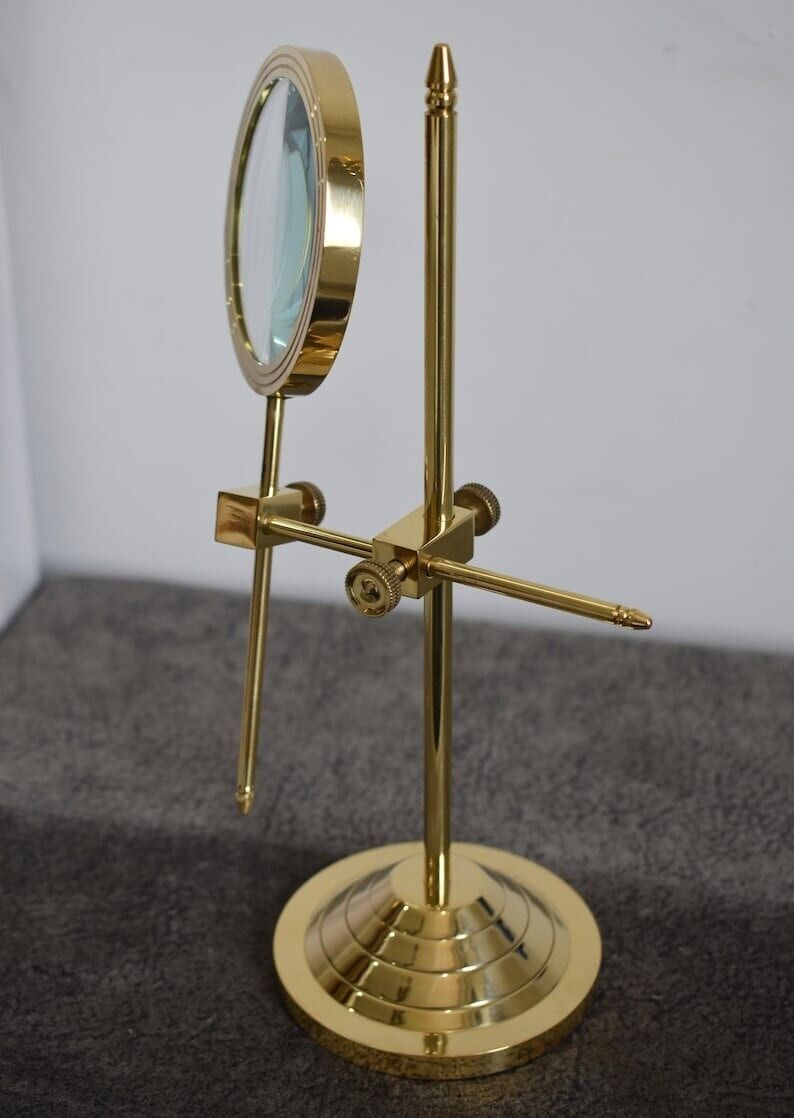 Antique New Solid Vintage Brass Magnifying Glass with Adjustable Stand Magnifier
