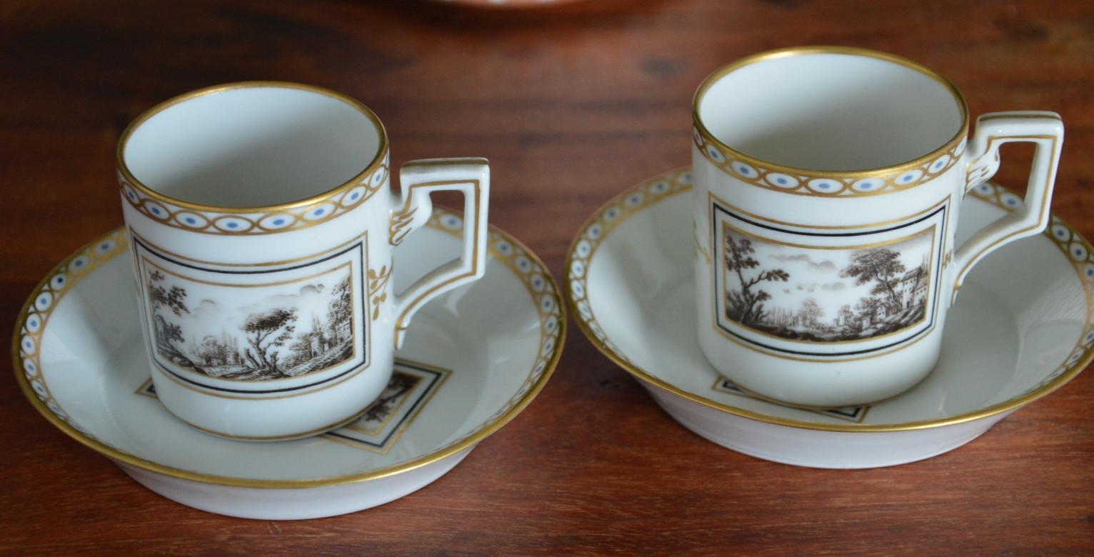 Vintage PAIR RICHARD GINORI DEMITASSE CUP & SAUCER ITALIAN LANDSCAPE (2) Sets