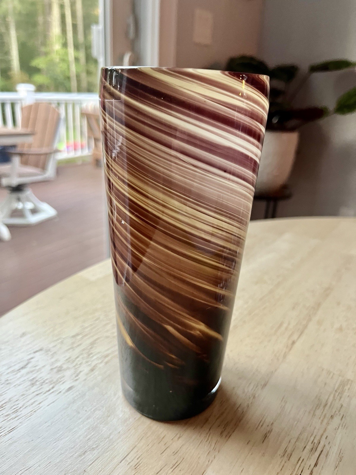Vintage Hand-blown Art-glass Vase with A Pulled/Swirl Cane Pattern 7.5 Inches