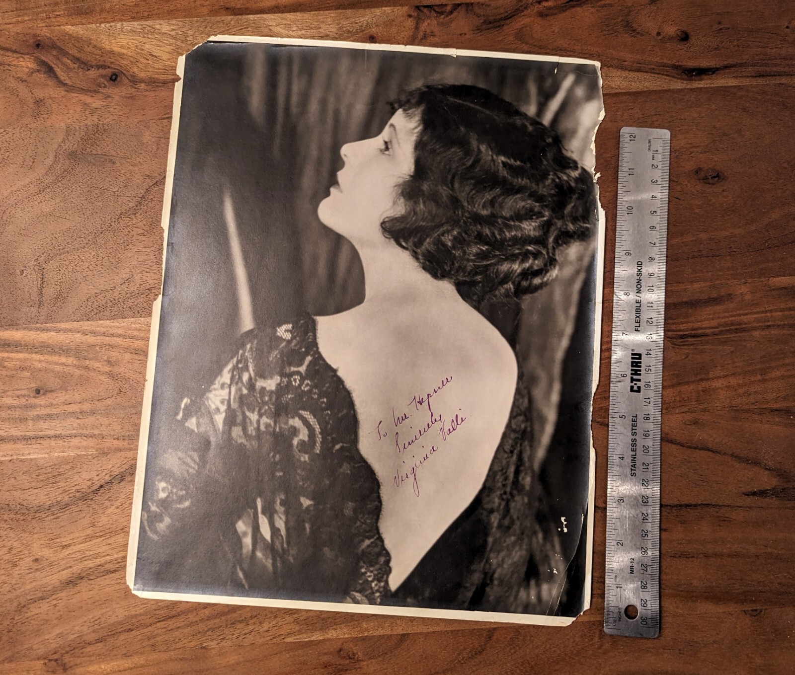 Huge 1920s VIRGINIA VALLI Silent Film Actress Photo Signed to Wig Maker 11\