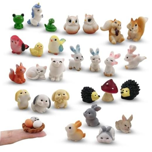 30 Pcs Tiny Resin Animals to Hide Mini Forest Animals Figurines for Dollhouse