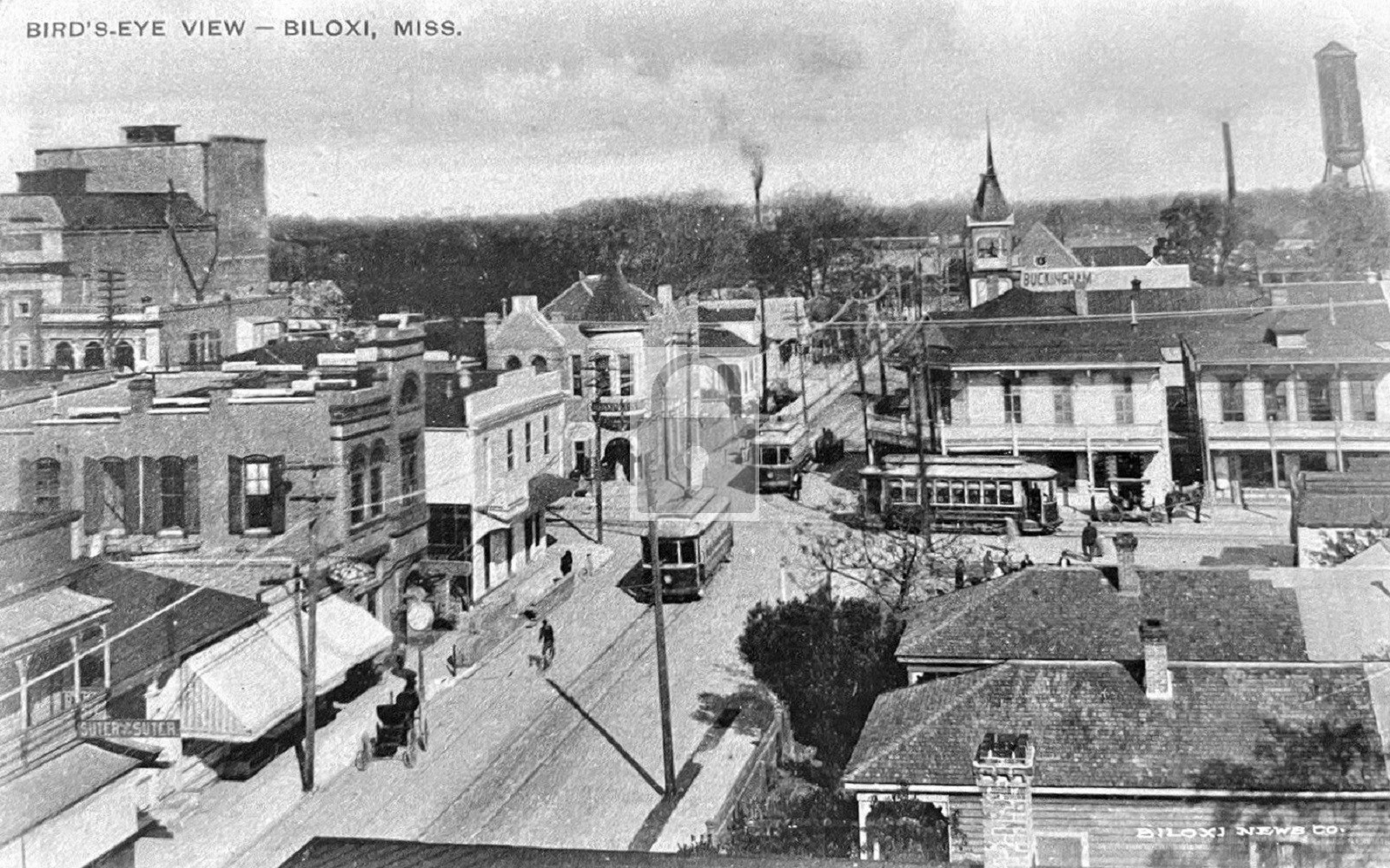 Birds Eye View Trolley Cars Biloxi Mississippi MS - Reprint