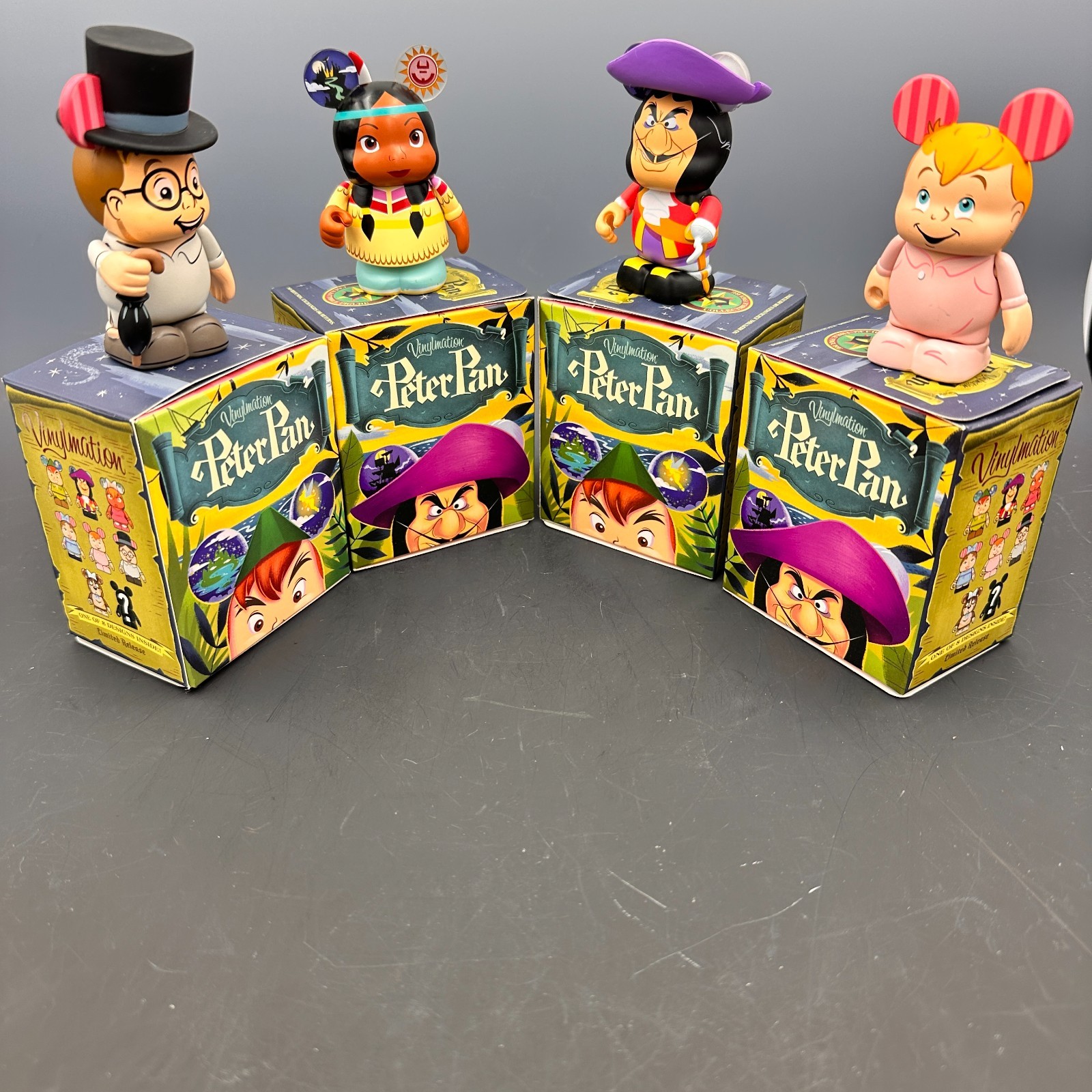 Disney Vinylmation Peter Pan series Hook, Tiger Lily, John, Michael Darling NEW