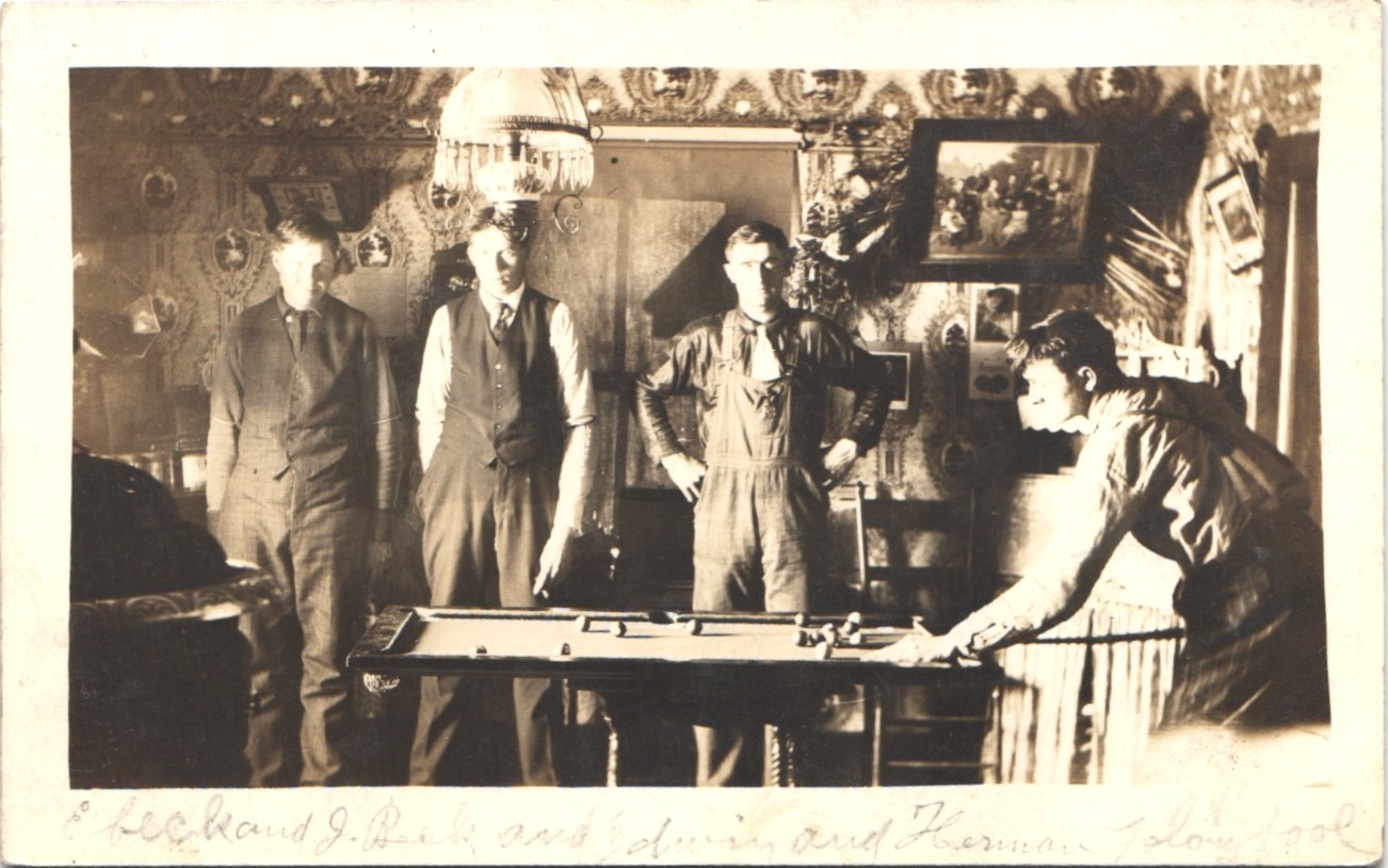 POOL TABLE BILLIARDS GAME nelson wi real photo postcard rppc wisconsin saloon
