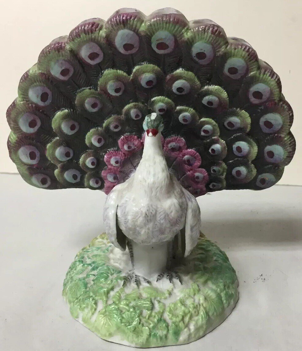 Vtg Porcelain Peacock Multiple Flower Bud Vase