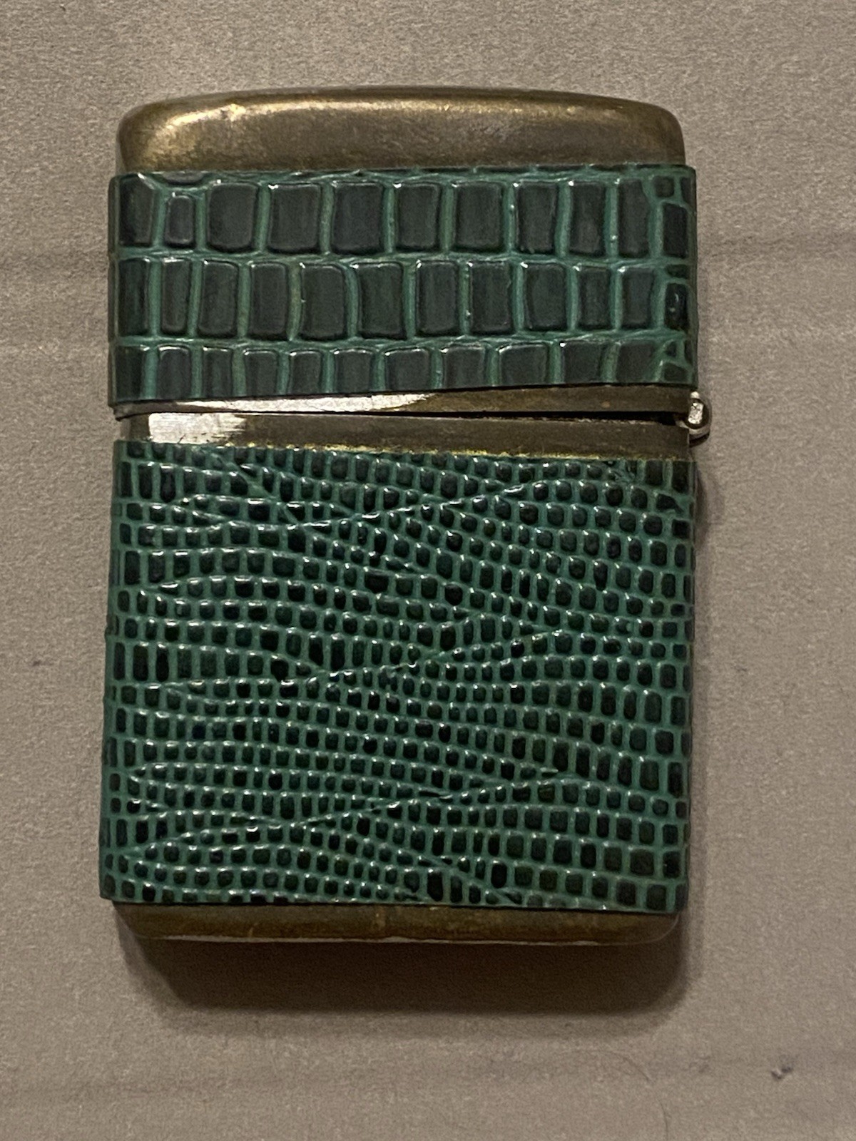 1937-1950 Vintage Zippo Lighter Green Reptile Skin Wrap Bradford PA Pat 2082695