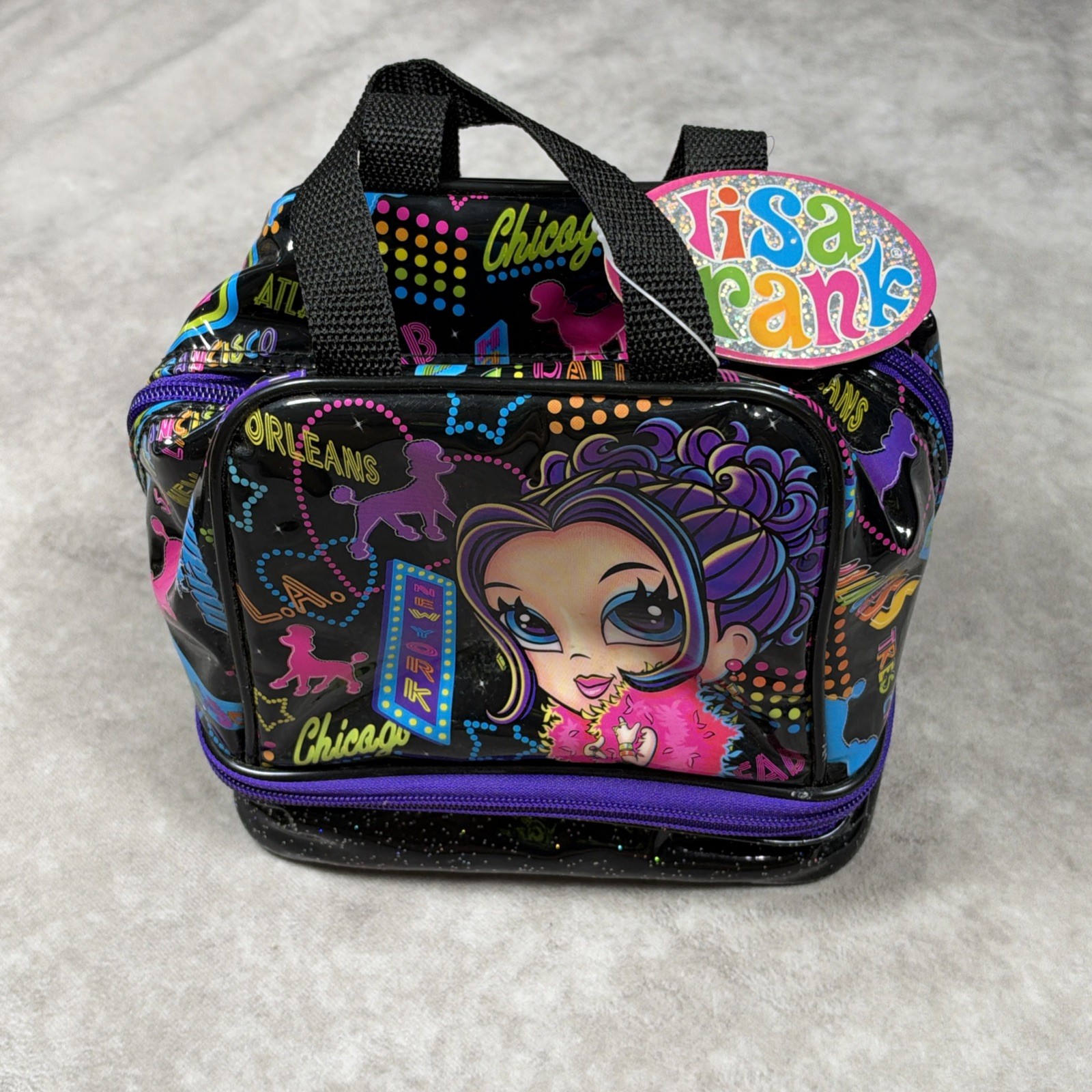 NWT Vintage 90s Lisa Frank Glamour Girl City Poodle Lunch Bag Cosmetic Case New