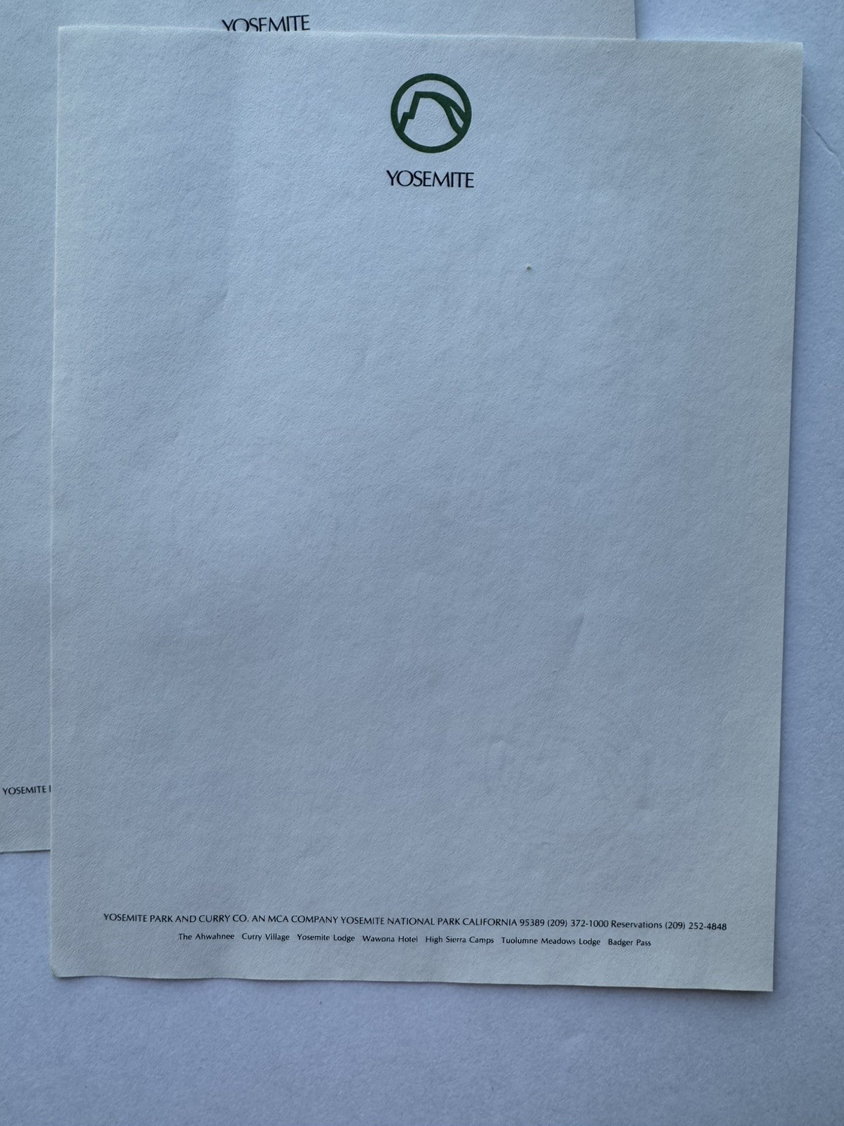 Yosemite Curry Company 1980s Letterhead, 10 blank pages, good condition Yosemite Curry Company 1980s Letterhead, 10 blank pages, good condition