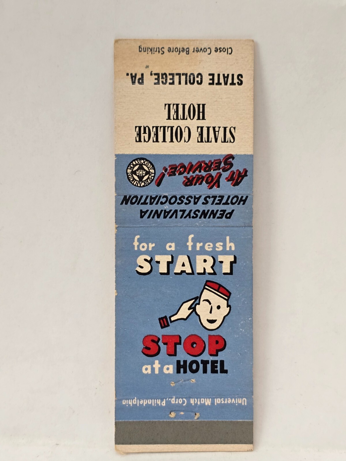 Vintage Matchbook Cover - STATE COLLEGE HOTEL State College Pennsylvania PA