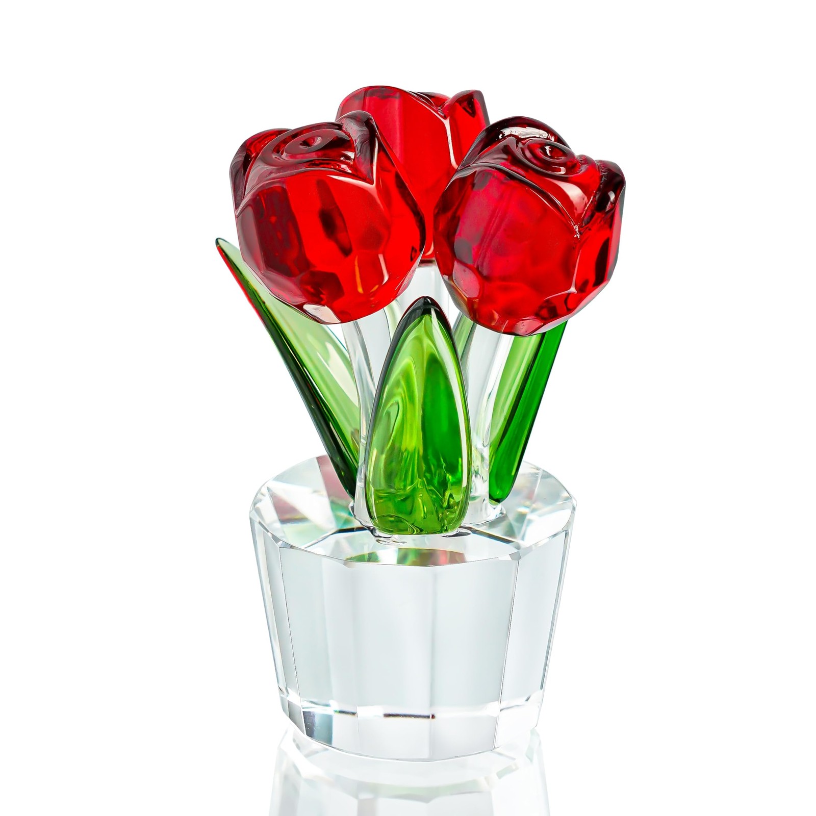 3.2 * 2In Handmade Crystal Red Rose Bouquet Figurine Romantic Rose Flower Gifts
