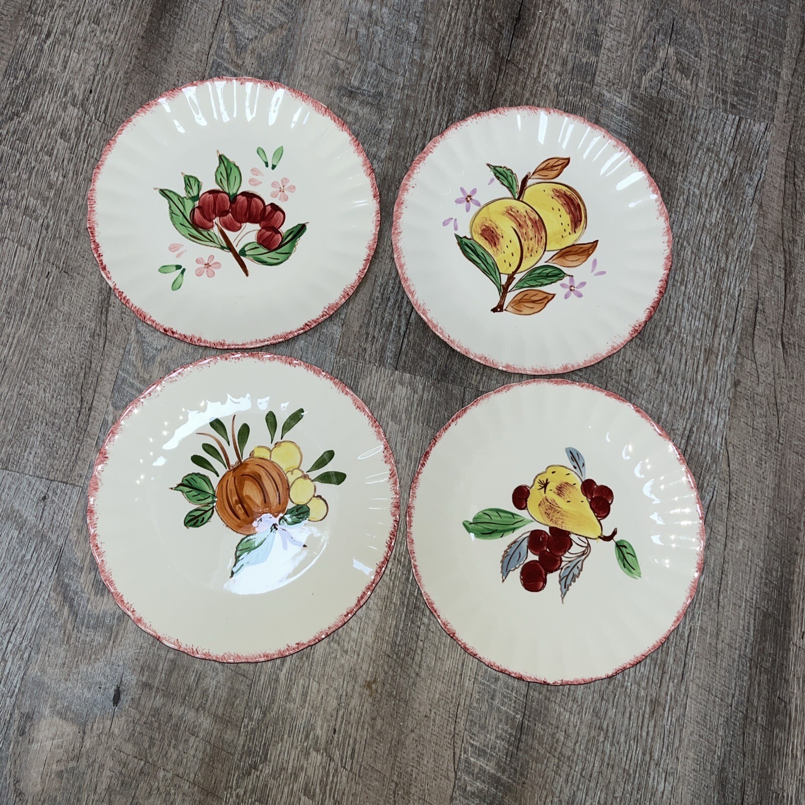 4 Blue  Ridge Southern Pottery fruit plates  Hand painted 8.5 Inches , Mint