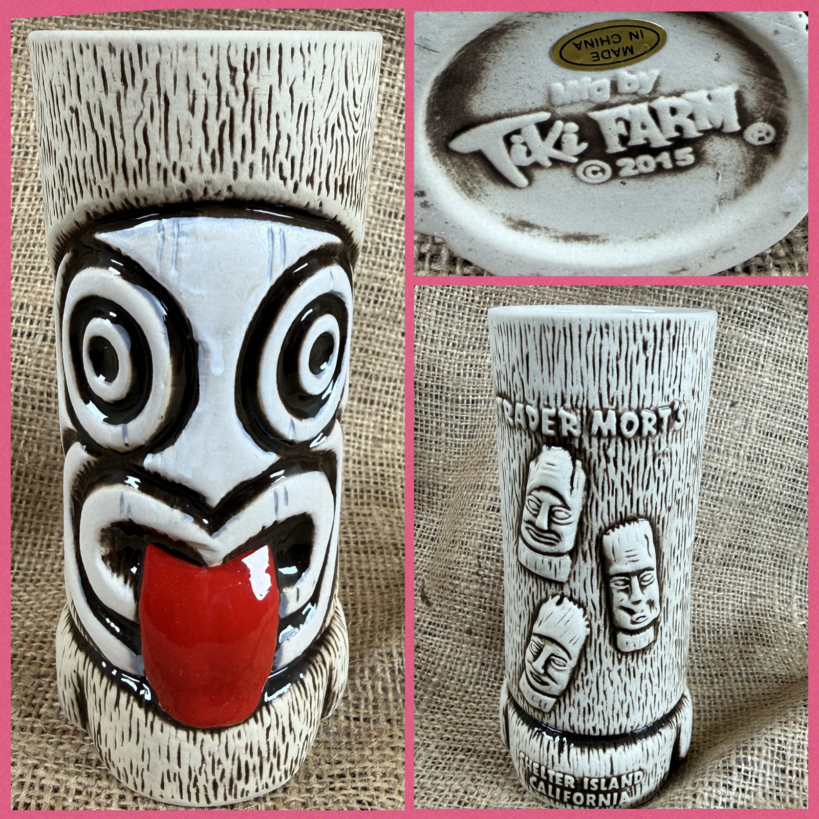 Trader Mort\'s Tiki Mug Tiki Farm Bone White Glaze San Diego Shelter Island 3rd