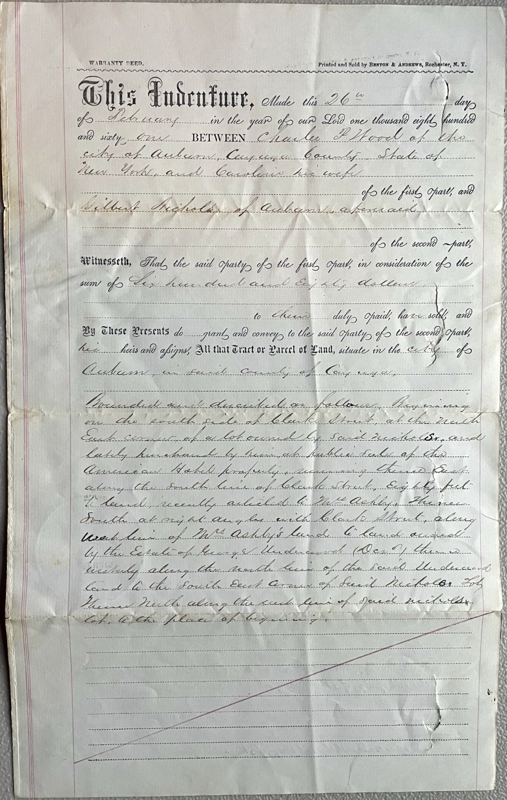 Antique 1861 Pre Civil War Legal Document Property Land Deed indenture Ephemera Antique 1861 Pre Civil War Legal Document Property Land Deed indenture Ephemera